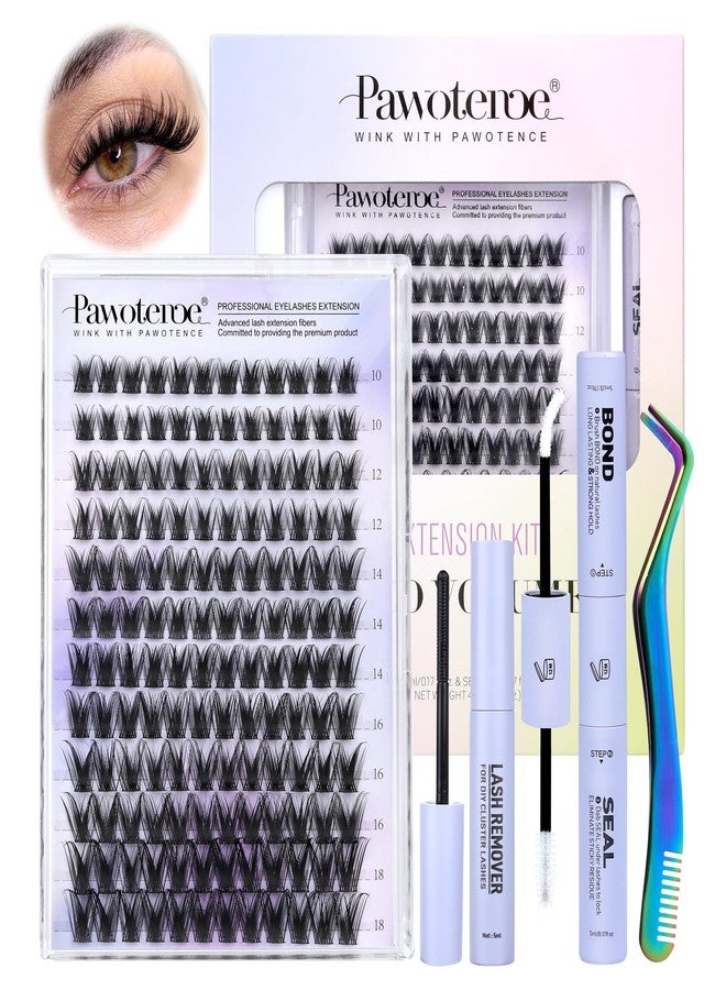 Pawotence Kira Lash Clusters Kit 10-18mm Cluster Lashes Extension Kit 144pcs Fairy Eyelash Clusters Wispy Lashes Cluster Eyelash Extensions with Waterproof Lash Bond and Seal, Remover, Applicator - Image 1